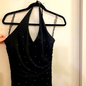 Halter rhinestone dress.